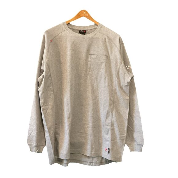 Ariat Men's FR Air Crew Neck Long-Sleeve Work T-Shirt XXL-Tall Silver Fox Gray - Picture 1 of 11